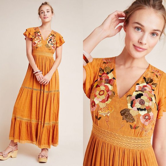 Anthropologie Dresses & Skirts - ANTHROPOLOGIE Sunshine Embroidered Maxi Dress US 2